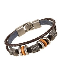 Prospitious Cloud Decorations Dual Layers Leather Fashion Bracelet - Brown