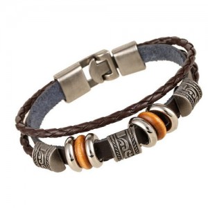 Prospitious Cloud Decorations Dual Layers Leather Fashion Bracelet - Brown
