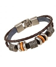 Prospitious Cloud Decorations Dual Layers Leather Fashion Bracelet - Brown