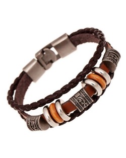 Prospitious Cloud Decorations Dual Layers Leather Fashion Bracelet - Coffee