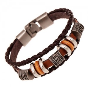 Prospitious Cloud Decorations Dual Layers Leather Fashion Bracelet - Coffee