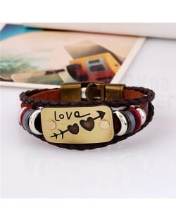 Love Theme Beads Decorated High Fashion Bracelet - Brown
