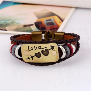 Love Theme Beads Decorated High Fashion Bracelet - Brown