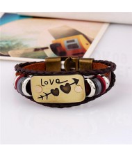 Love Theme Beads Decorated High Fashion Bracelet - Brown