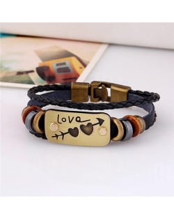 Love Theme Beads Decorated High Fashion Bracelet - Black