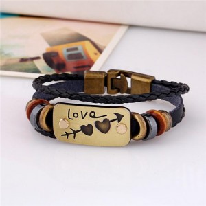 Love Theme Beads Decorated High Fashion Bracelet - Black