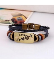 Love Theme Beads Decorated High Fashion Bracelet - Black