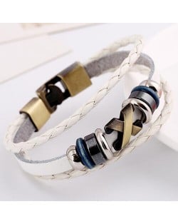 Alloy Decoration Punk Fashion Leather Bracelet - White