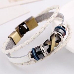 Alloy Decoration Punk Fashion Leather Bracelet - White