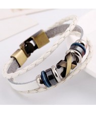 Alloy Decoration Punk Fashion Leather Bracelet - White