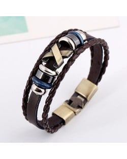 Alloy Decoration Punk Fashion Leather Bracelet - Brown