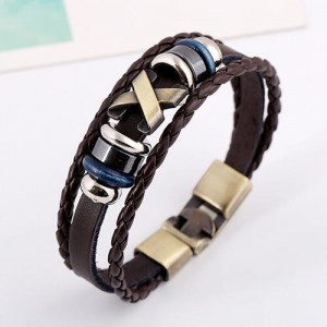 Alloy Decoration Punk Fashion Leather Bracelet - Brown