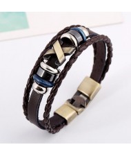 Alloy Decoration Punk Fashion Leather Bracelet - Brown