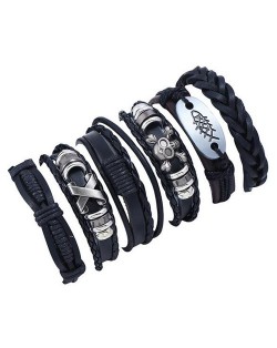 Skull and Fish Elements Multi-layer Vintage Fashion Leather Bracelet