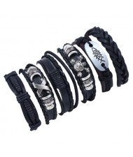 Skull and Fish Elements Multi-layer Vintage Fashion Leather Bracelet