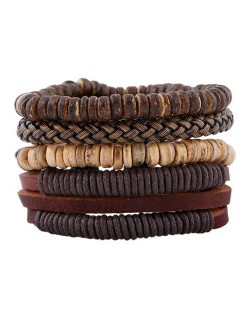 Vintage Fashion Handmade Coconut Shell and Leather 4 pcs Combo Fashion Bracelet Set