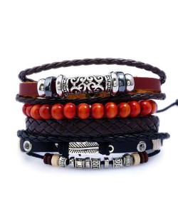 Alloy Feather and Beads Embellished Leather Fashion Bracelet