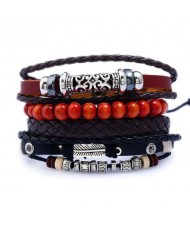 Alloy Feather and Beads Embellished Leather Fashion Bracelet