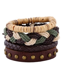 Rivet Decorated Multi-layer Weaving Fashion Leather Bracelet