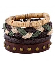Rivet Decorated Multi-layer Weaving Fashion Leather Bracelet