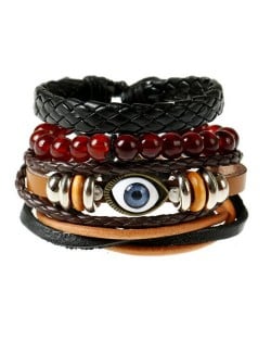 Eyeball Embellished Multi-layer High Fashion Leather Bracelet