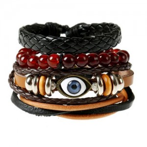 Eyeball Embellished Multi-layer High Fashion Leather Bracelet