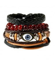 Eyeball Embellished Multi-layer High Fashion Leather Bracelet