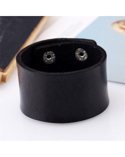 Punk Fashion Plain Design Leather Bracelet - Black