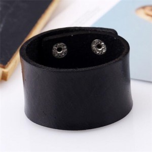 Punk Fashion Plain Design Leather Bracelet - Black