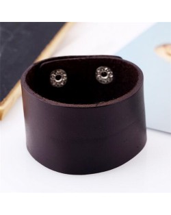 Punk Fashion Plain Design Leather Bracelet - Brown