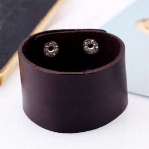 Punk Fashion Plain Design Leather Bracelet - Brown
