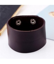 Punk Fashion Plain Design Leather Bracelet - Brown