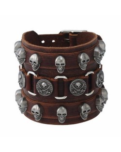 Alloy Skulls Embellished Three Layers Punk Fashion Bracelet