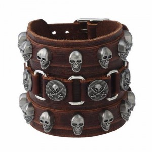 Alloy Skulls Embellished Three Layers Punk Fashion Bracelet