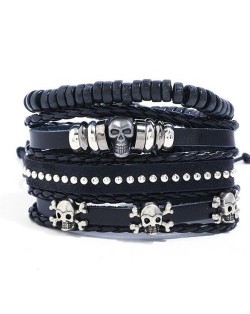 Rivets and Skulls Decorated Punk High Fashion Leather Bracelet
