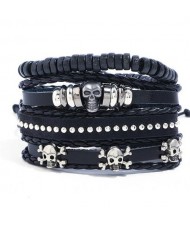 Rivets and Skulls Decorated Punk High Fashion Leather Bracelet