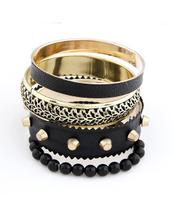 Rivets and Beads 4 pcs Combo Black Punk Fashion Alloy Bangle Set