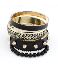 Rivets and Beads 4 pcs Combo Black Punk Fashion Alloy Bangle Set