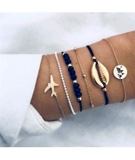 Seashell and Plane Assorted Elements 6 pcs High Fashion Bracelet Combo Set
