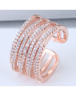 Luxurious Cubic Zirconia Embellished Open Style Rose Gold Color Fashion Bangle