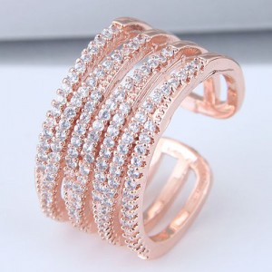 Luxurious Cubic Zirconia Embellished Open Style Rose Gold Color Fashion Ring