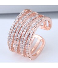 Luxurious Cubic Zirconia Embellished Open Style Rose Gold Color Fashion Ring
