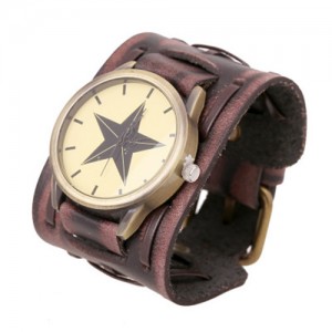 Pentagram Theme Vintage Dial Punk High Fashion Leather Wrist Watch - Brown