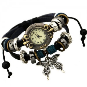 Butterfly Pendant Vintage Design Leather Wrist Watch