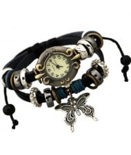 Butterfly Pendant Vintage Design Leather Wrist Watch