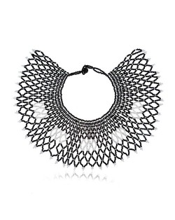 Mini Beads Fan-shape Collar Design Women Fashion Costume Necklace - Black and White