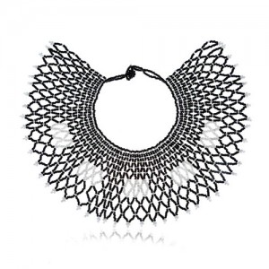 Mini Beads Fan-shape Collar Design Women Fashion Costume Necklace - Black and White