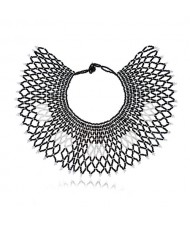 Mini Beads Fan-shape Collar Design Women Fashion Costume Necklace - Black and White