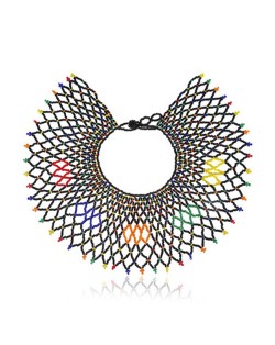Mini Beads Fan-shape Collar Design Women Fashion Costume Necklace - Black and Multicolor