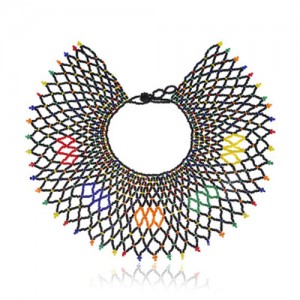 Mini Beads Fan-shape Collar Design Women Fashion Costume Necklace - Black and Multicolor